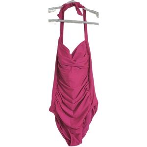 Smismivo Women's Swimsuit Large Pink One Piece Ruched Halter